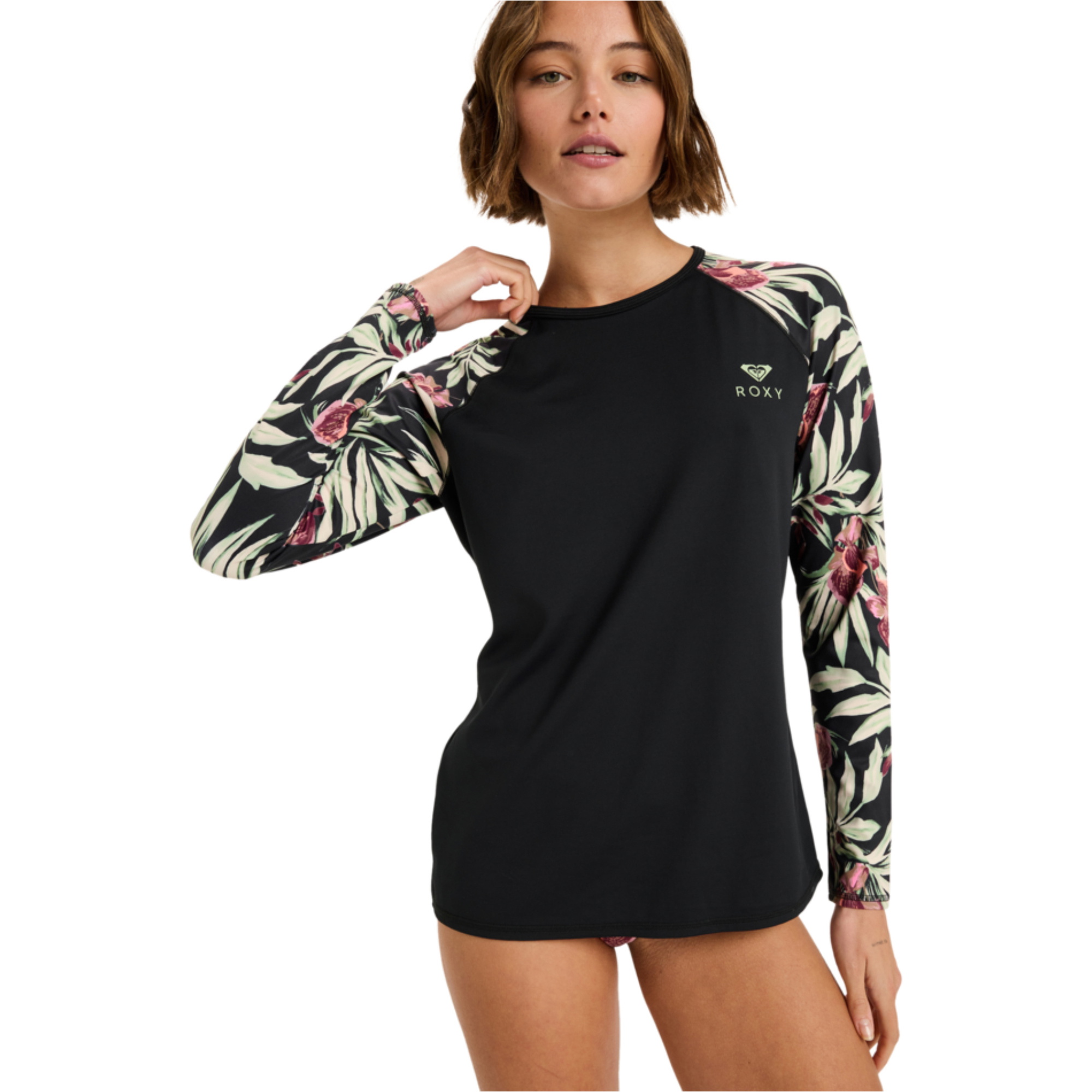 2025 Roxy Womens Basic Mix Long Sleeve Rash Vest ERJWR03872 - Anthracite Wind Swept Floral